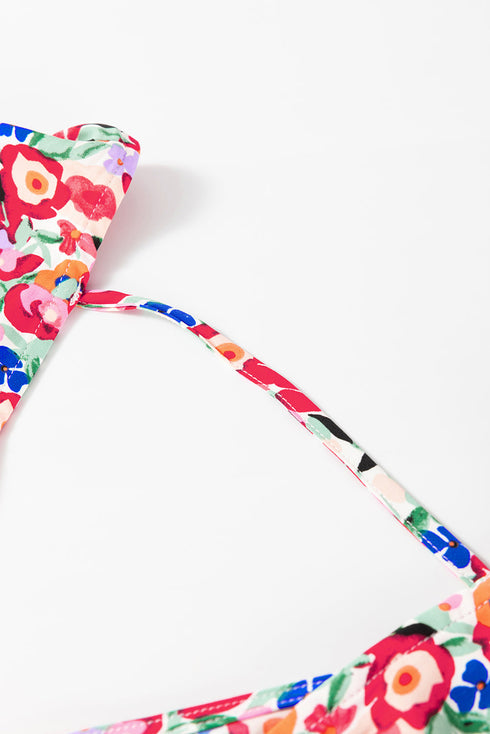 Red Floral Half Sleeve Deep V Neck Cutout Back Split Maxi Dress